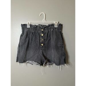 Zara button fly paperbag denim shorts women’s size 10 black wash